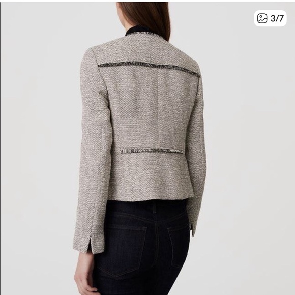 New with Tags LOFT Black and White Fringe Tweed Open Blazer - Picture 3 of 10